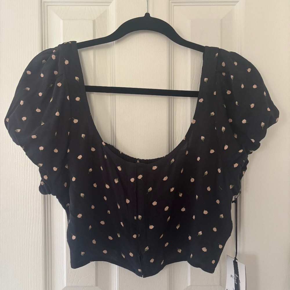 RVCA Cropped Smocked Puff sleeved floral bustier top L